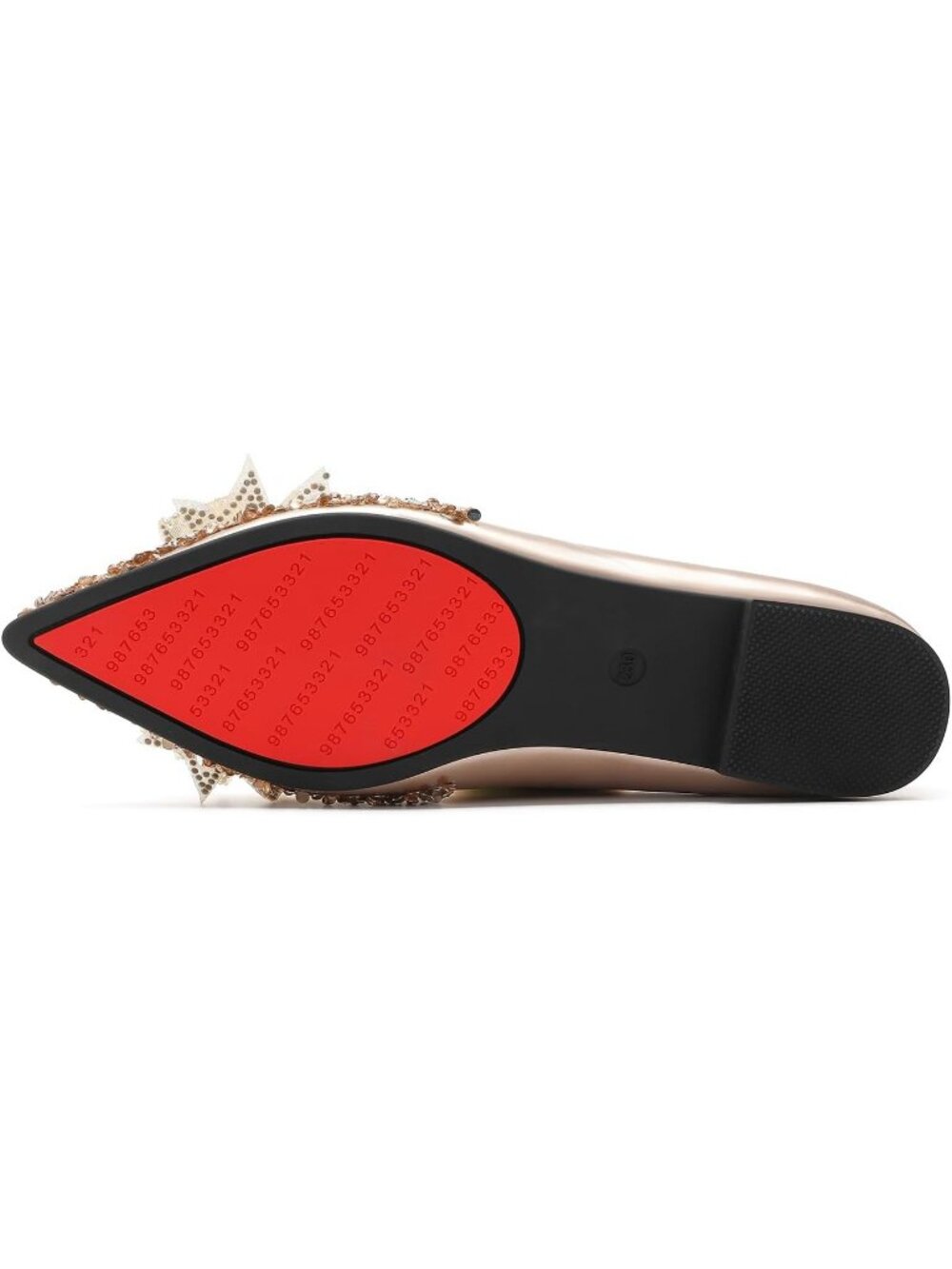 Women's Rhinestone Wedding Gold Flats Comfort Pointed Toe Ballet Flat Shoes - Picture 6 of 7